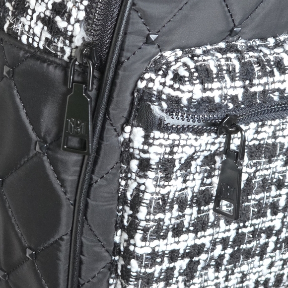 Badgley Mischka Diamond Quilted Nylon Studded Zip Backpack Vegan Leather Tweed - Picture 5 of 16